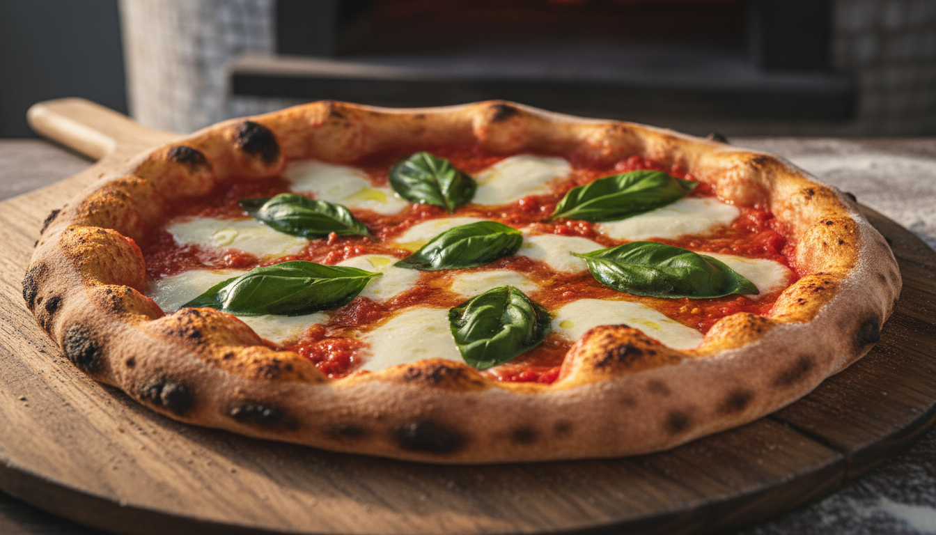 Wood-fired margherita pizza